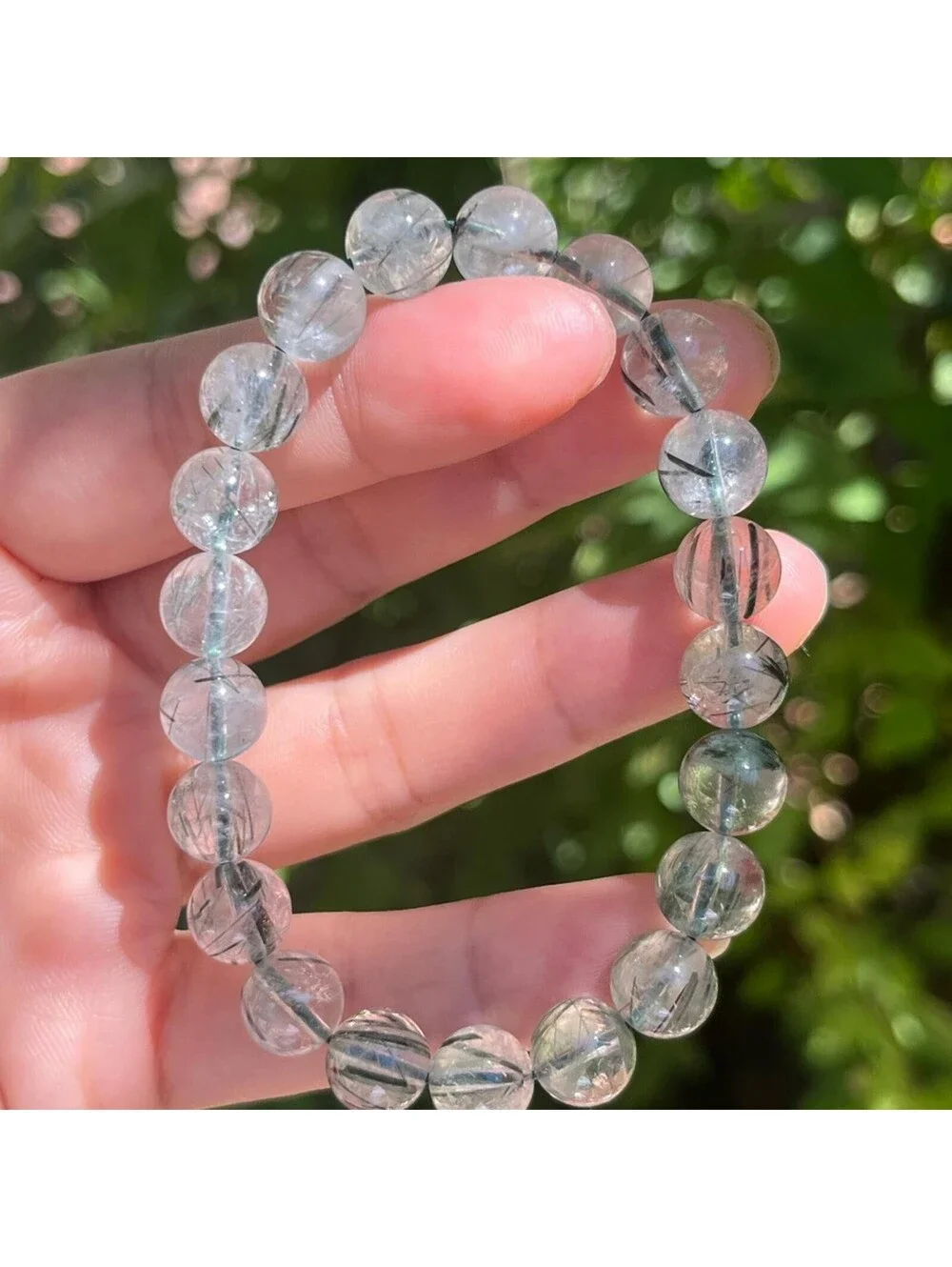 9.5mm stretchable green rutilated quartz bracelet 1832
